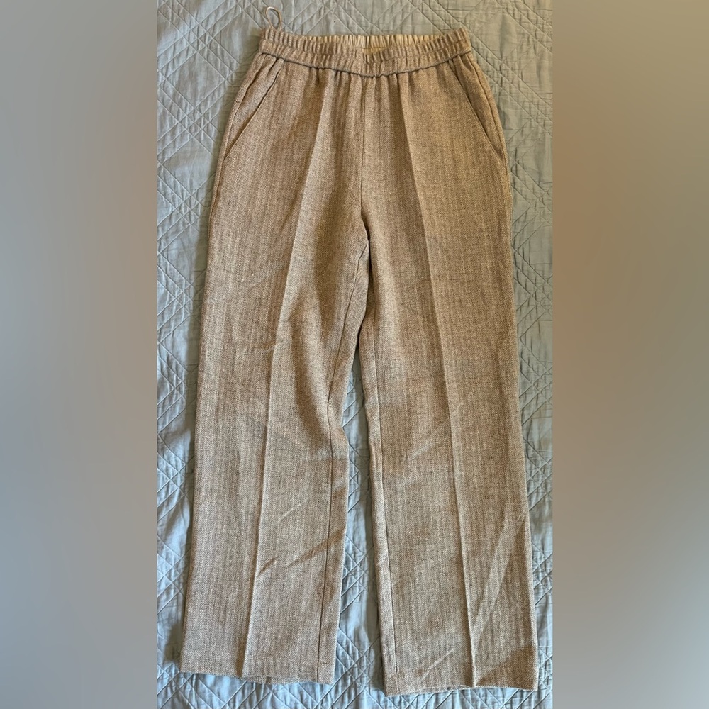 MOMONI Made in Italy Herringbone Linen Blend Rainier Pant in Natural Size 42 NWT